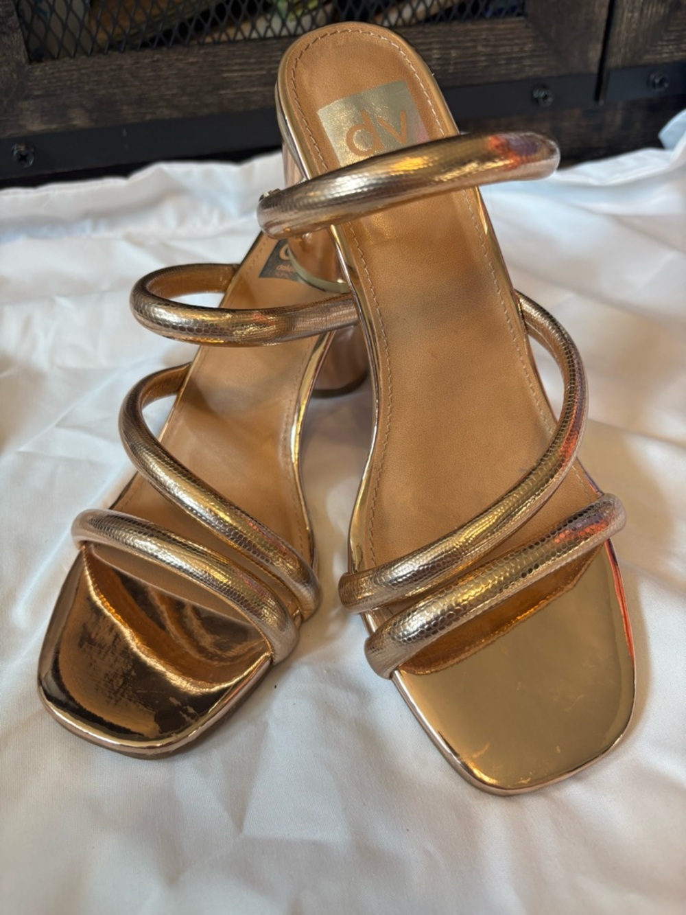 DV by Dolce Vita Metallic Gold Multi-Strap Block Heel Sandals